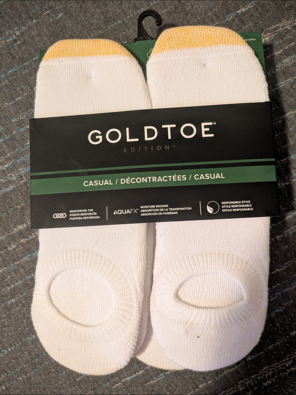 Gold Toe White No-Show Socks with Yellow Trim